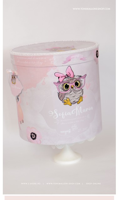 Trusou de botez brodat cu bufnite si anemone pentru fete, Bufnita Petrecareata 15